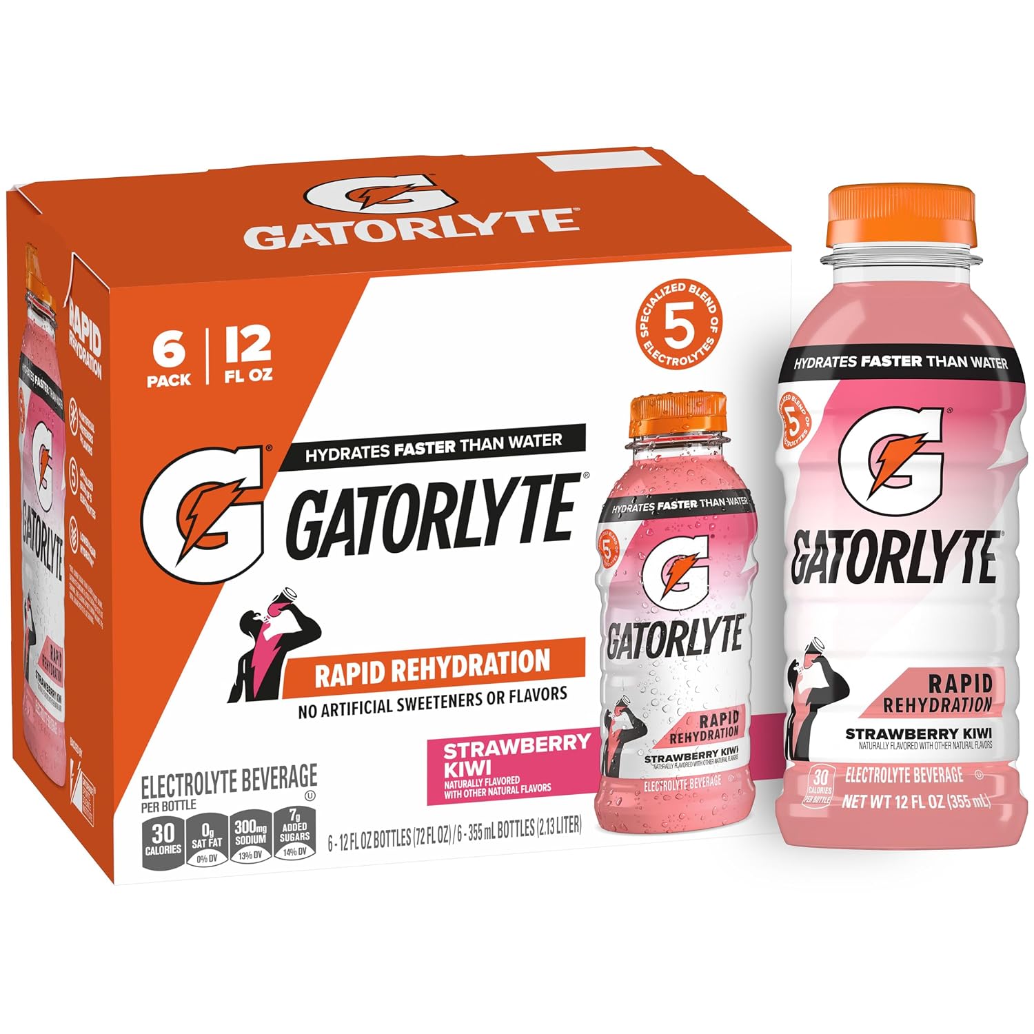 Gatorlyte Electrolyte Drink, Strawberry Kiwi, 12 fl oz Bottles (6 Pack)