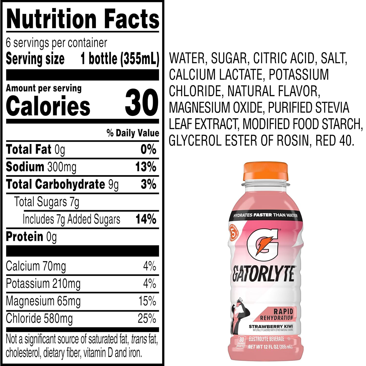 Gatorlyte Electrolyte Drink, Strawberry Kiwi, 12 fl oz Bottles (6 Pack)