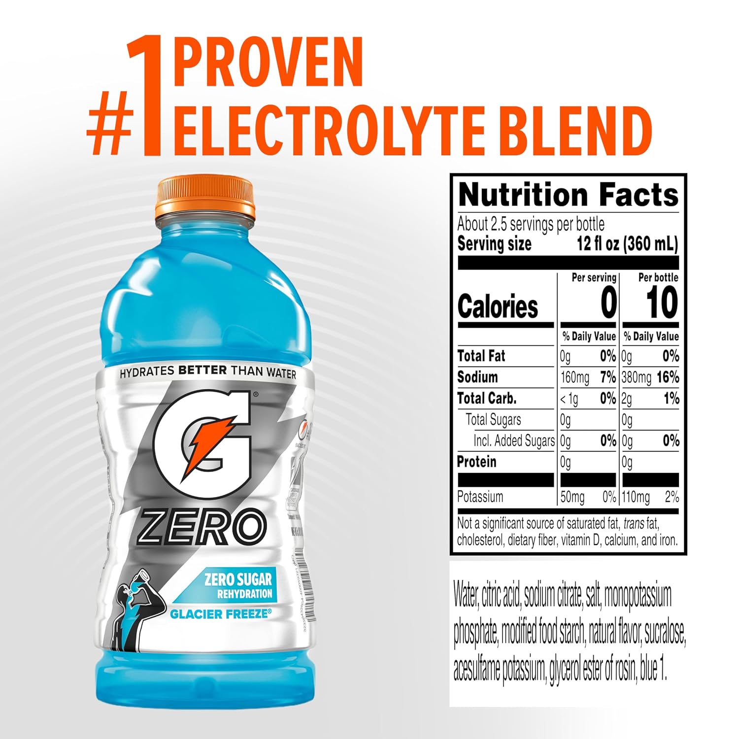 Gatorade Zero Glacier Freeze Thirst Quencher, 28 Fl Oz Bottle