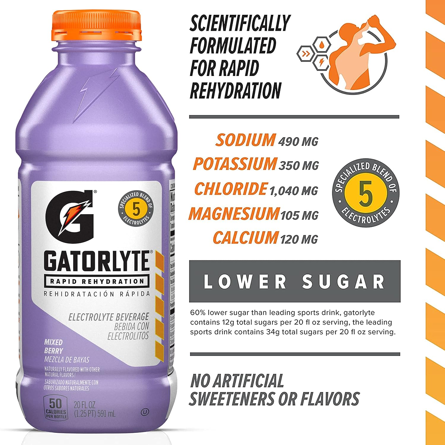 Gatorlyte Rapid Rehydration Electrolyte Beverage, Mixed Berry, 20oz Bottle