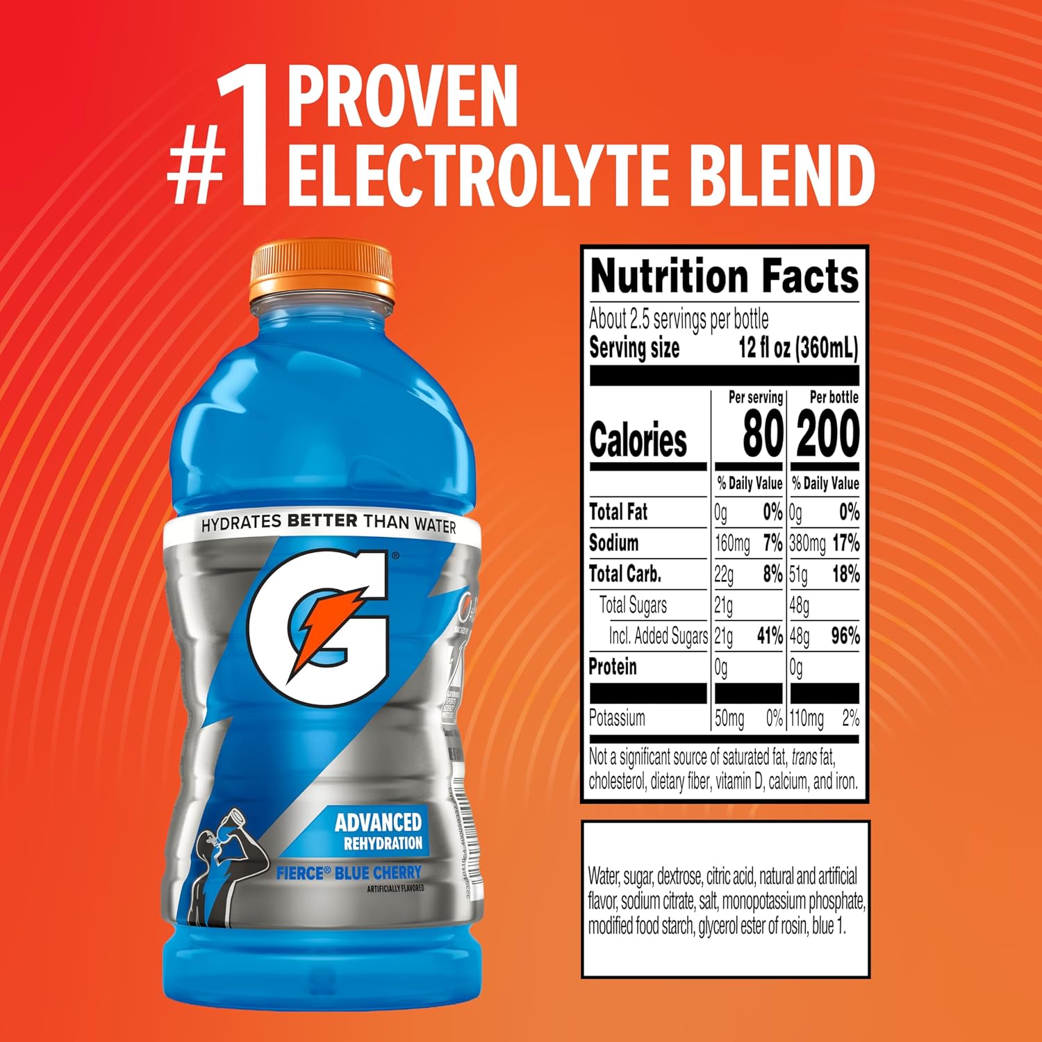 Gatorade Fierce Blue Cherry Thirst Quencher, 28 Fl Oz Bottle