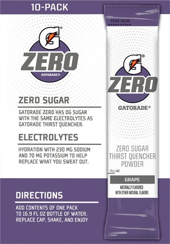 Gatorade G Zero Powder, Grape, 0.10oz, Pack of 10