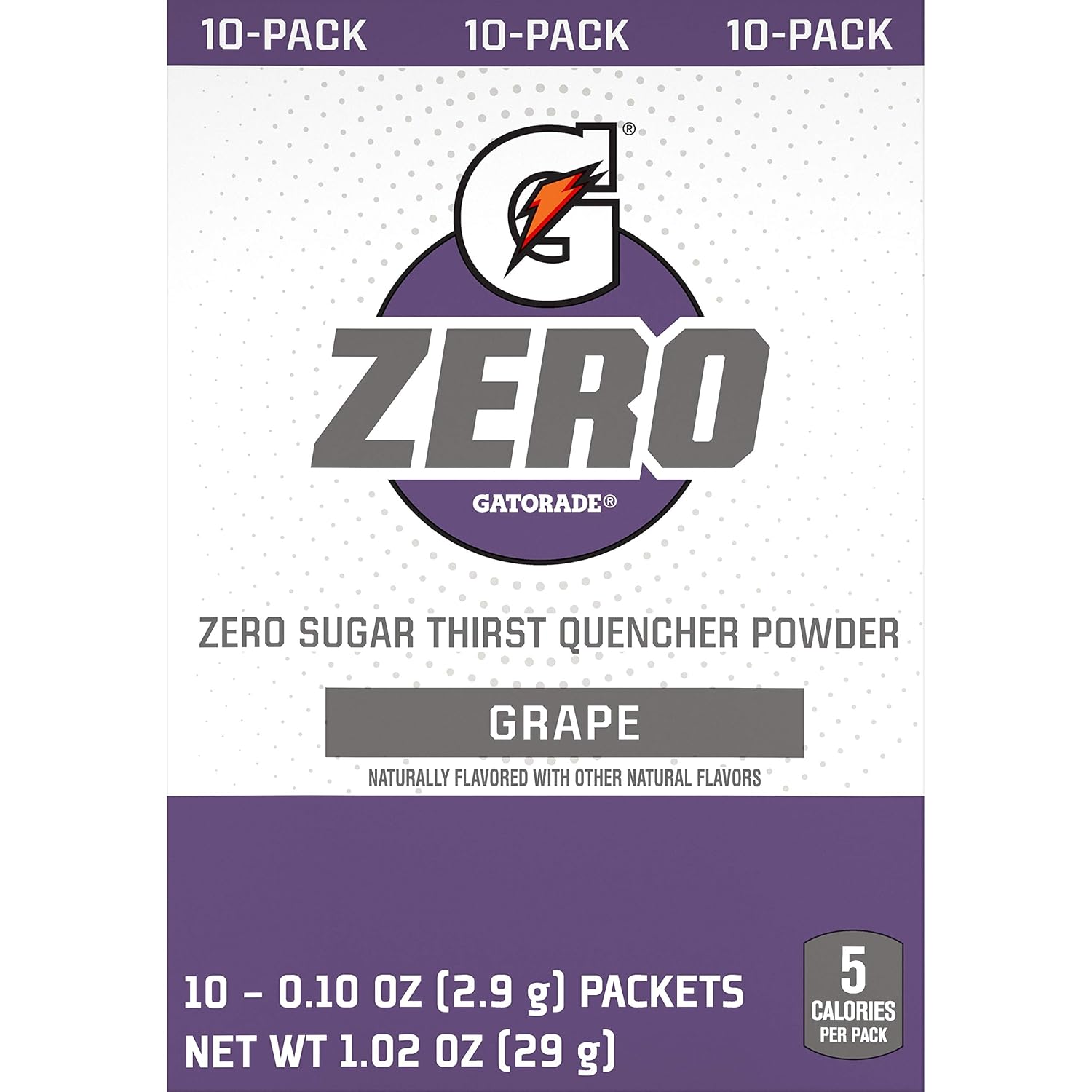 Gatorade G Zero Powder, Grape, 0.10oz, Pack of 10