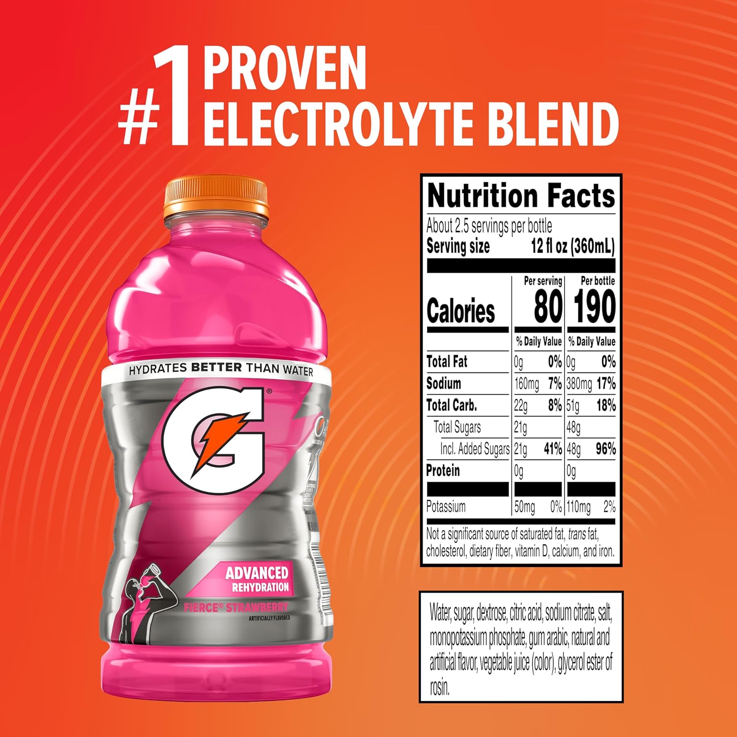 Gatorade Fierce Strawberry Thirst Quencher, 28 Fl Oz Bottle