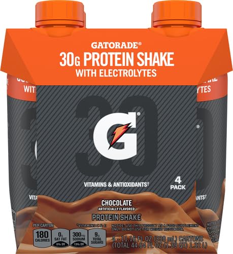 Gatorade Super Shake, Chocolate, 30g Protein, 11.6 Fl oz Carton, Pack of 4