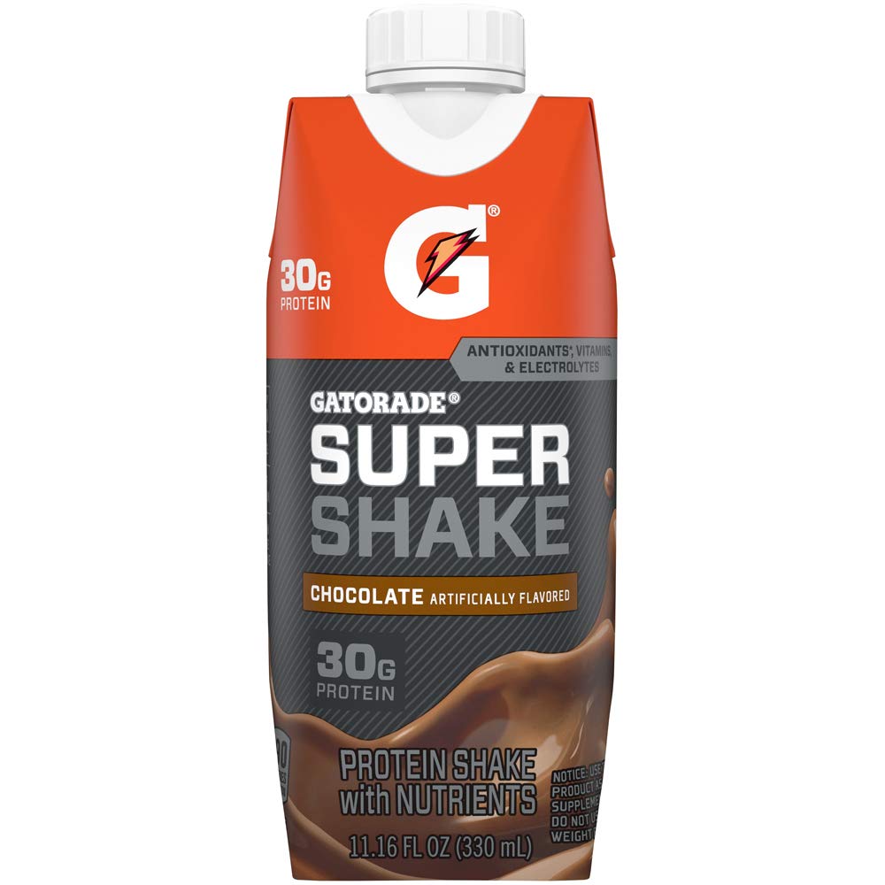 Gatorade Super Shake, Chocolate, 30g Protein, 11.6 Fl oz Carton, Pack of 4