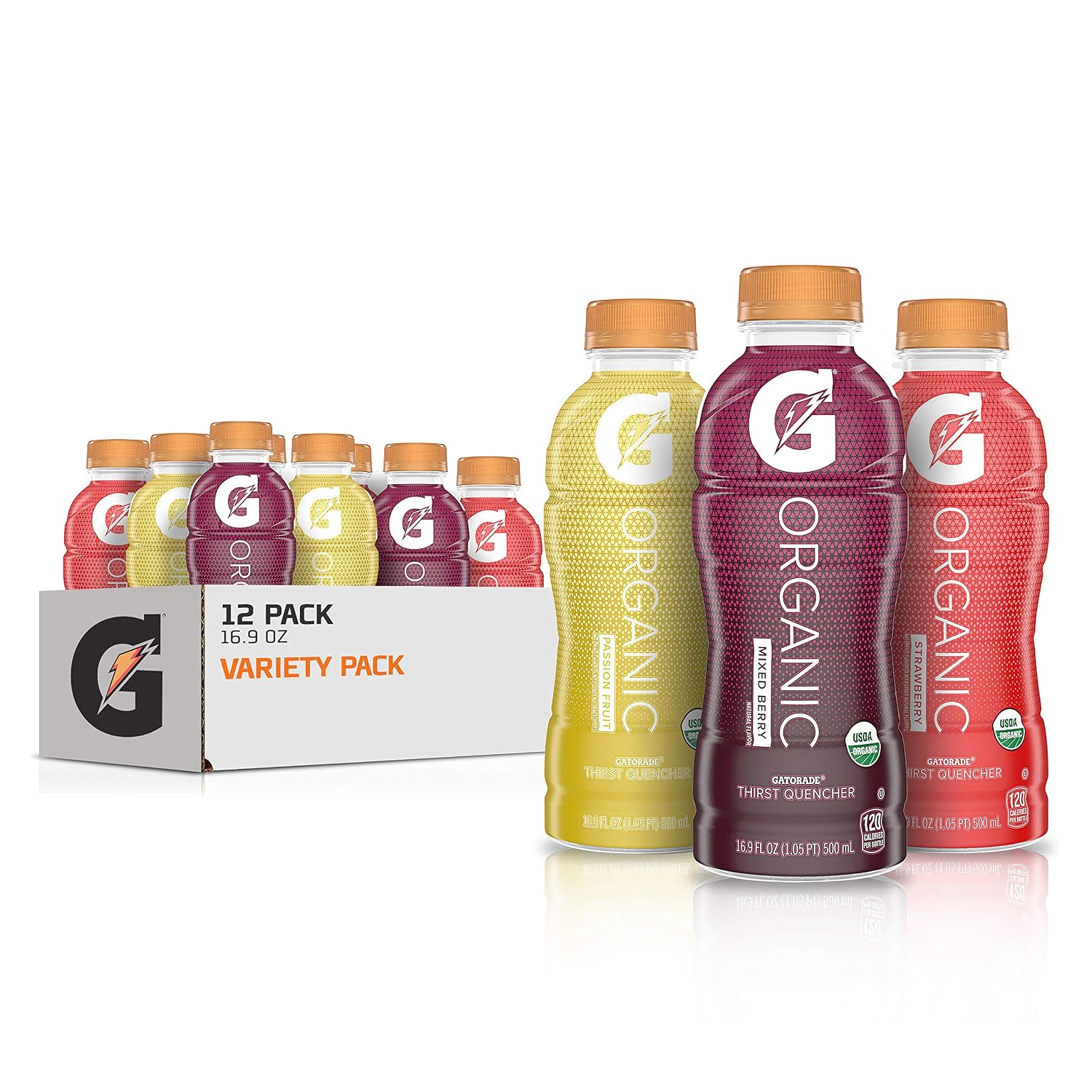 G Organic, 3 Flavor Variety Pack, Gatorade Sports Drink, Organic Hydration, USDA Certified Organic, 16.9 fl oz Bottles (Pack of 12)