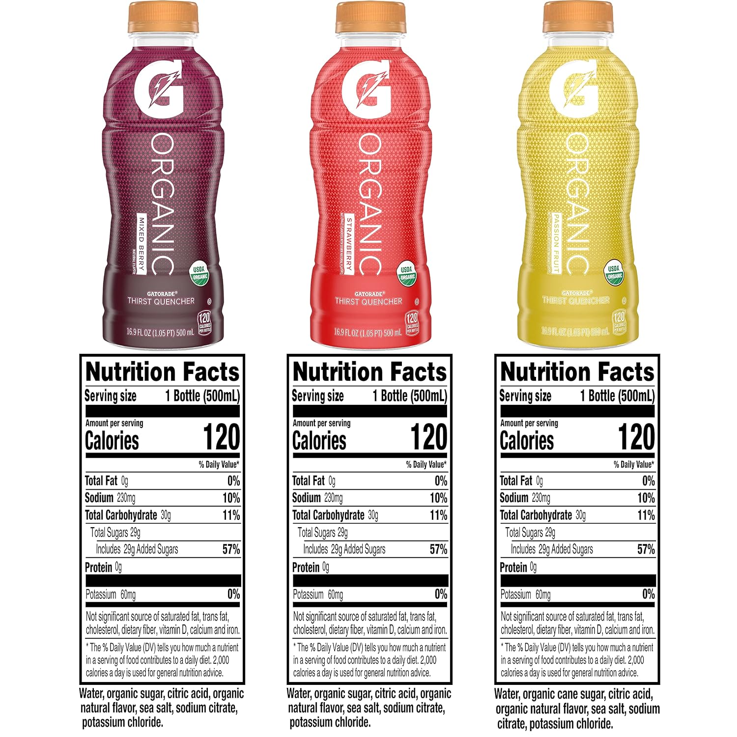 G Organic, 3 Flavor Variety Pack, Gatorade Sports Drink, Organic Hydration, USDA Certified Organic, 16.9 fl oz Bottles (Pack of 12)