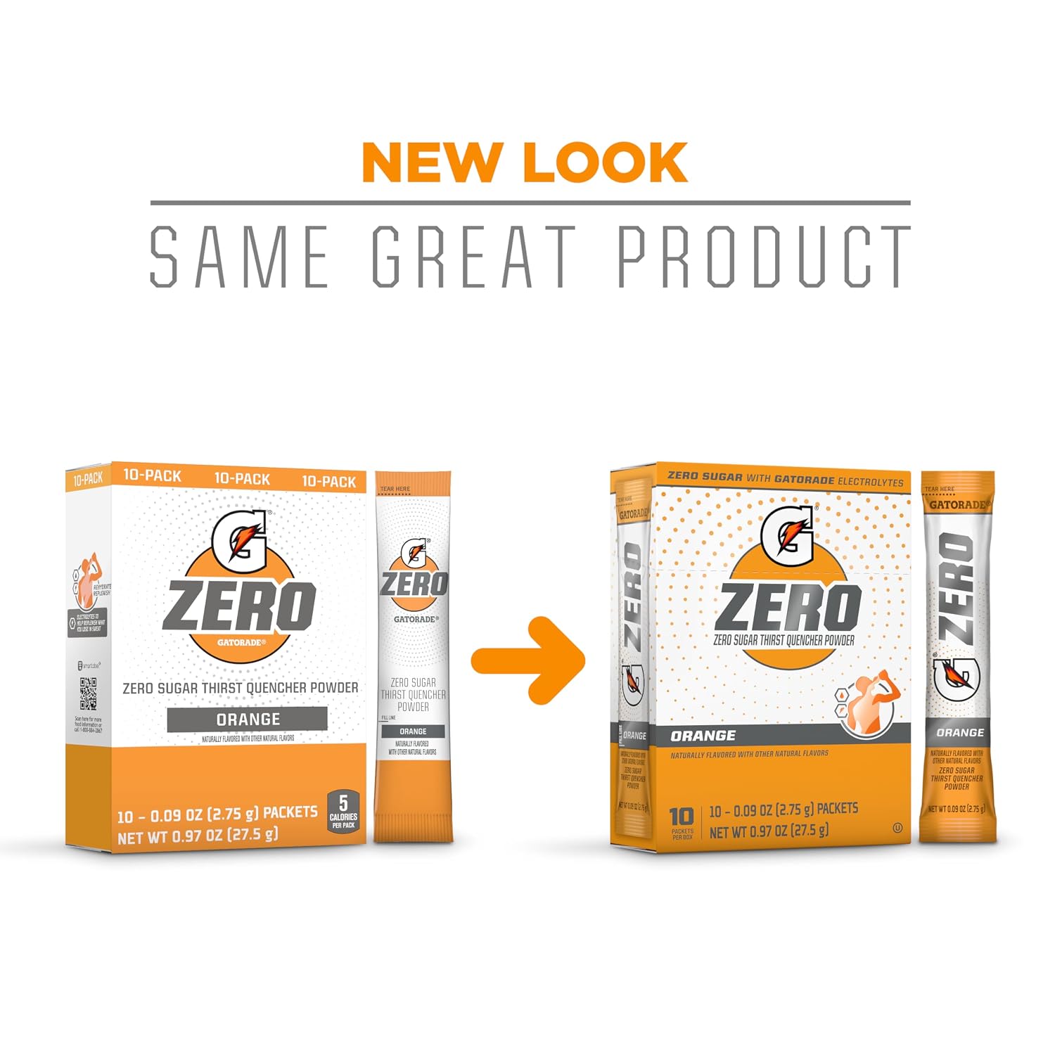 Gatorade G Zero Sports Drink Mix Powder Packets, Orange, Electrolyte Powder Drink Mix for Hydration, Zero Sugar, Total 120 Packets