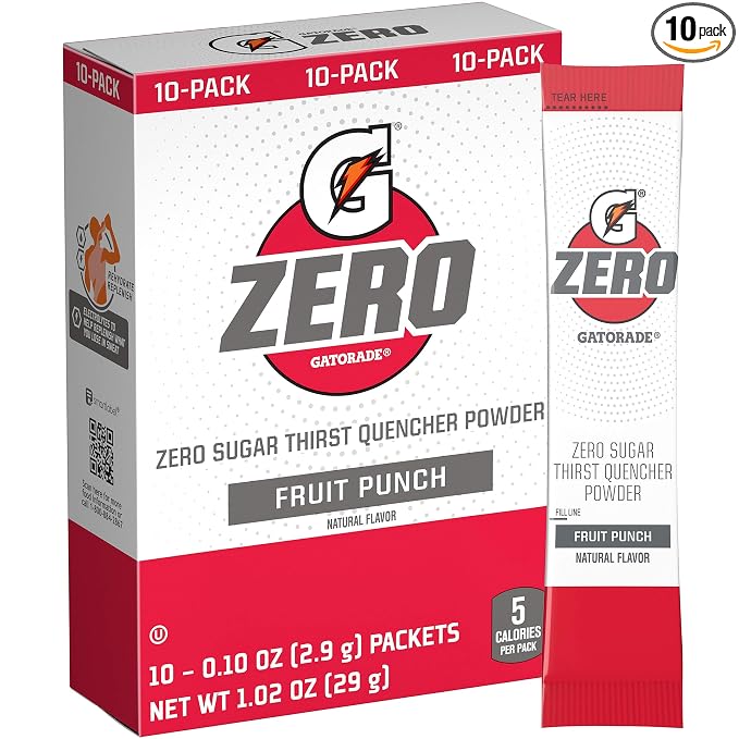 Gatorade G Zero Powder, Fruit Punch, 0.10 oz Packets (10 Pack)