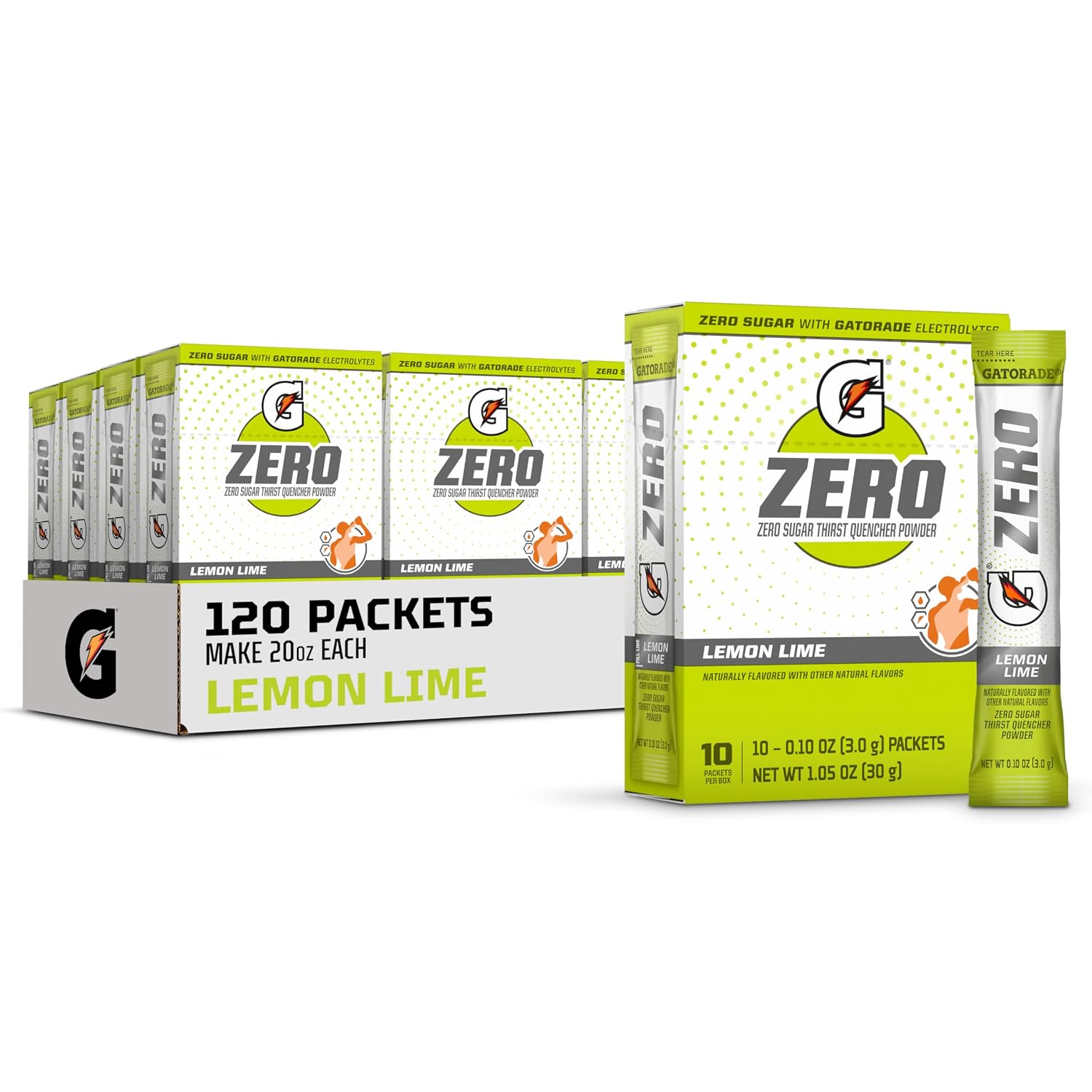 Gatorade G Zero Sports Drink Mix Powder Packets, Lemon Lime, Electrolyte Powder Drink Mix for Hydration, Zero Sugar, Total 120 Packets