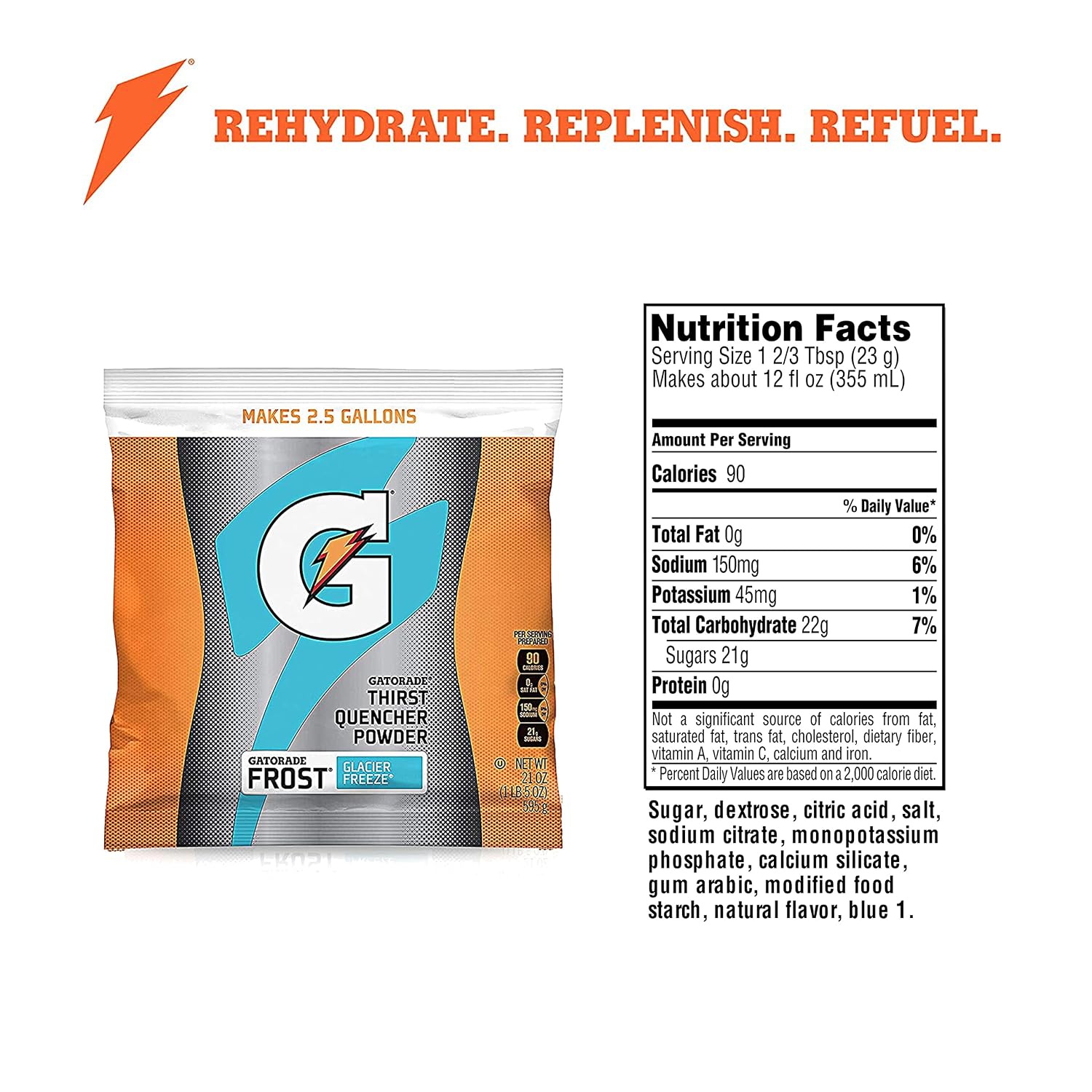 Gatorade Instant Powder, Glacier Freeze, 21 Ounce (Pack of 32)