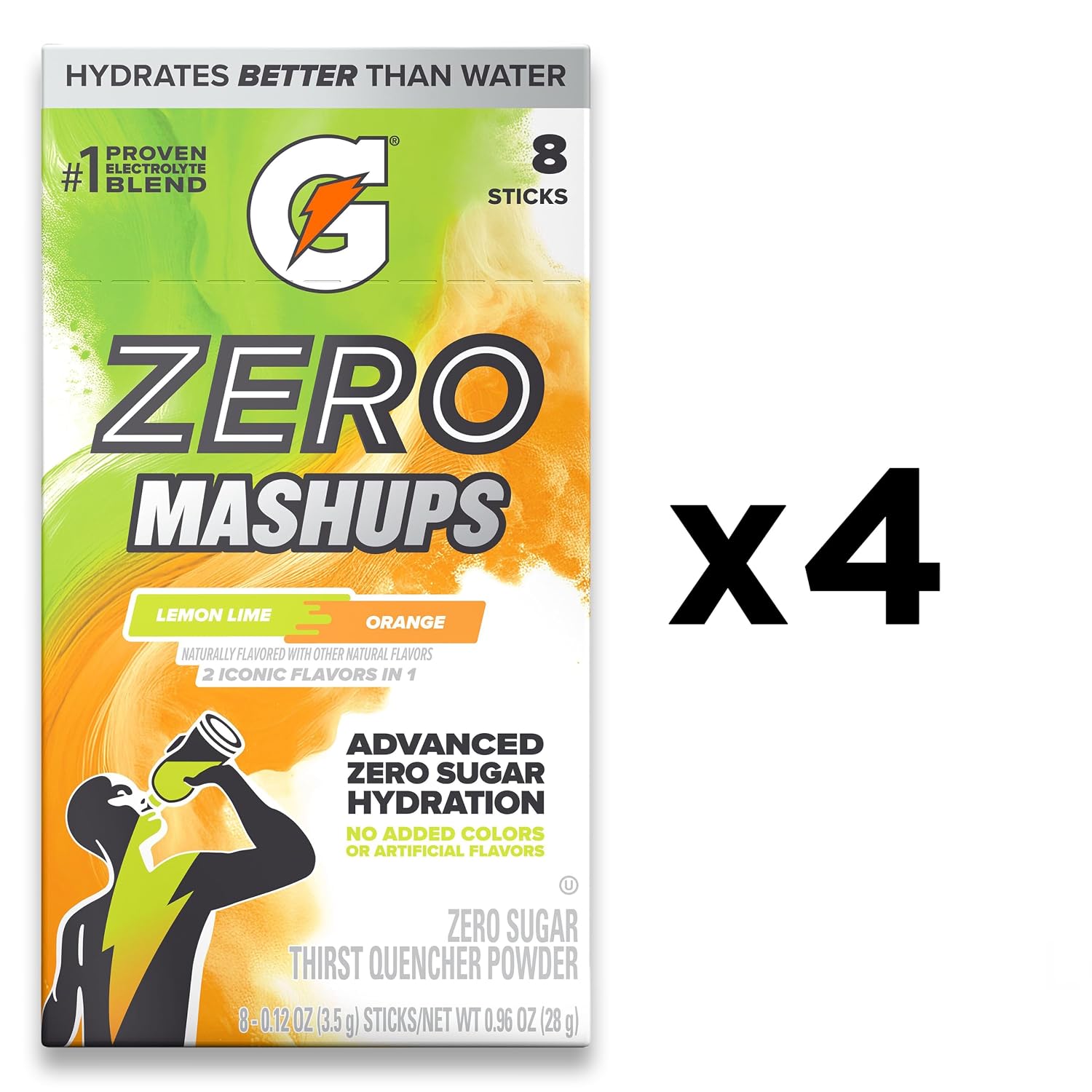 Gatorade Zero Sugar Electrolyte Powder Drink Mix, Mashups Lemon Lime-Orange, (32 Servings), No Artificial Flavors, No Added Colors, Zero Sugar, Sports Drinks, Hydration, Electrolyte Drink