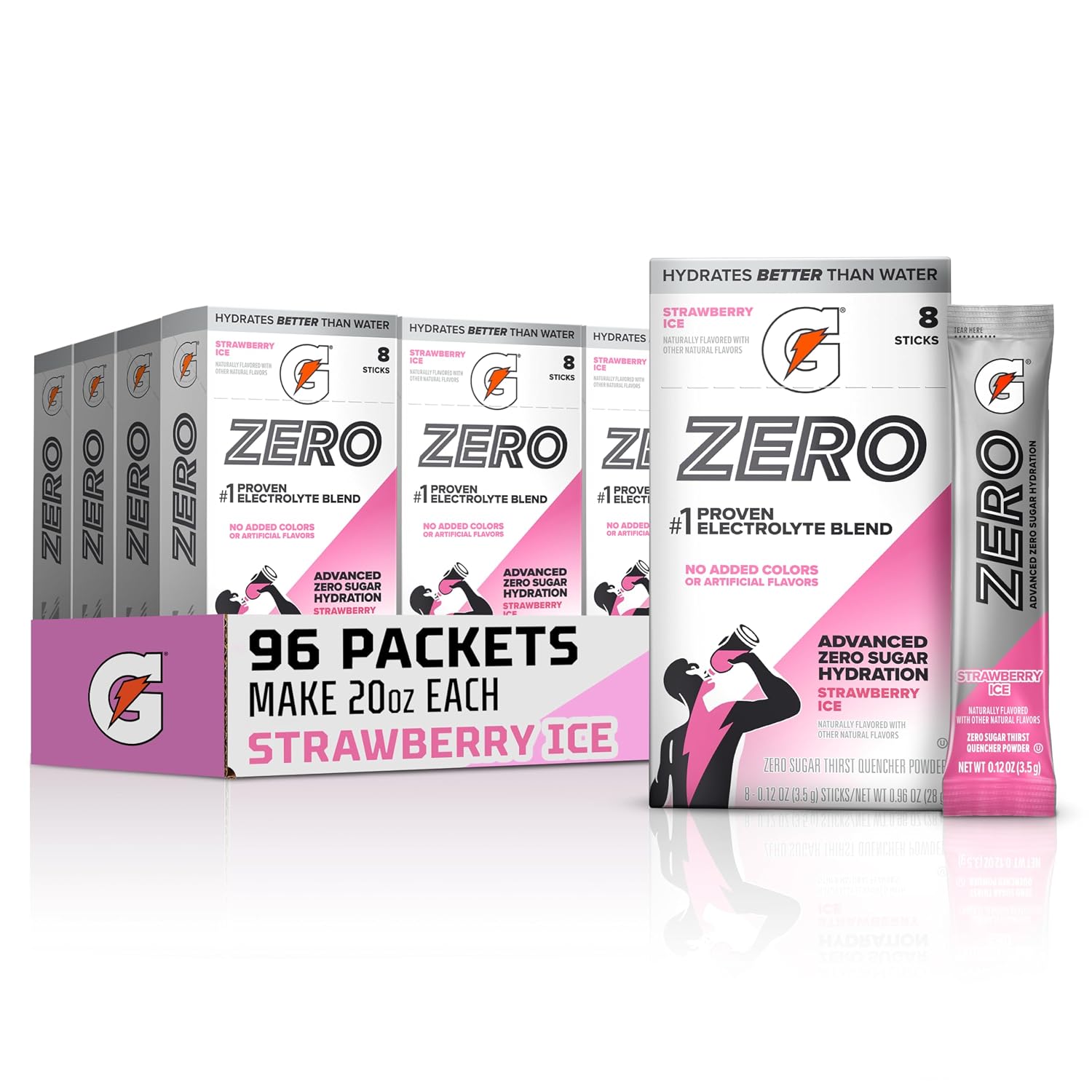 Gatorade Zero Sugar Powder, Strawberry Ice, (96 Servings)