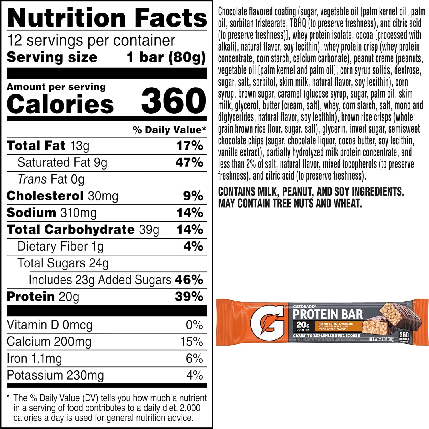 Gatorade Whey Protein Recover Bars, Peanut Butter Chocolate, 2.8 ounce bars (Pack of 12)