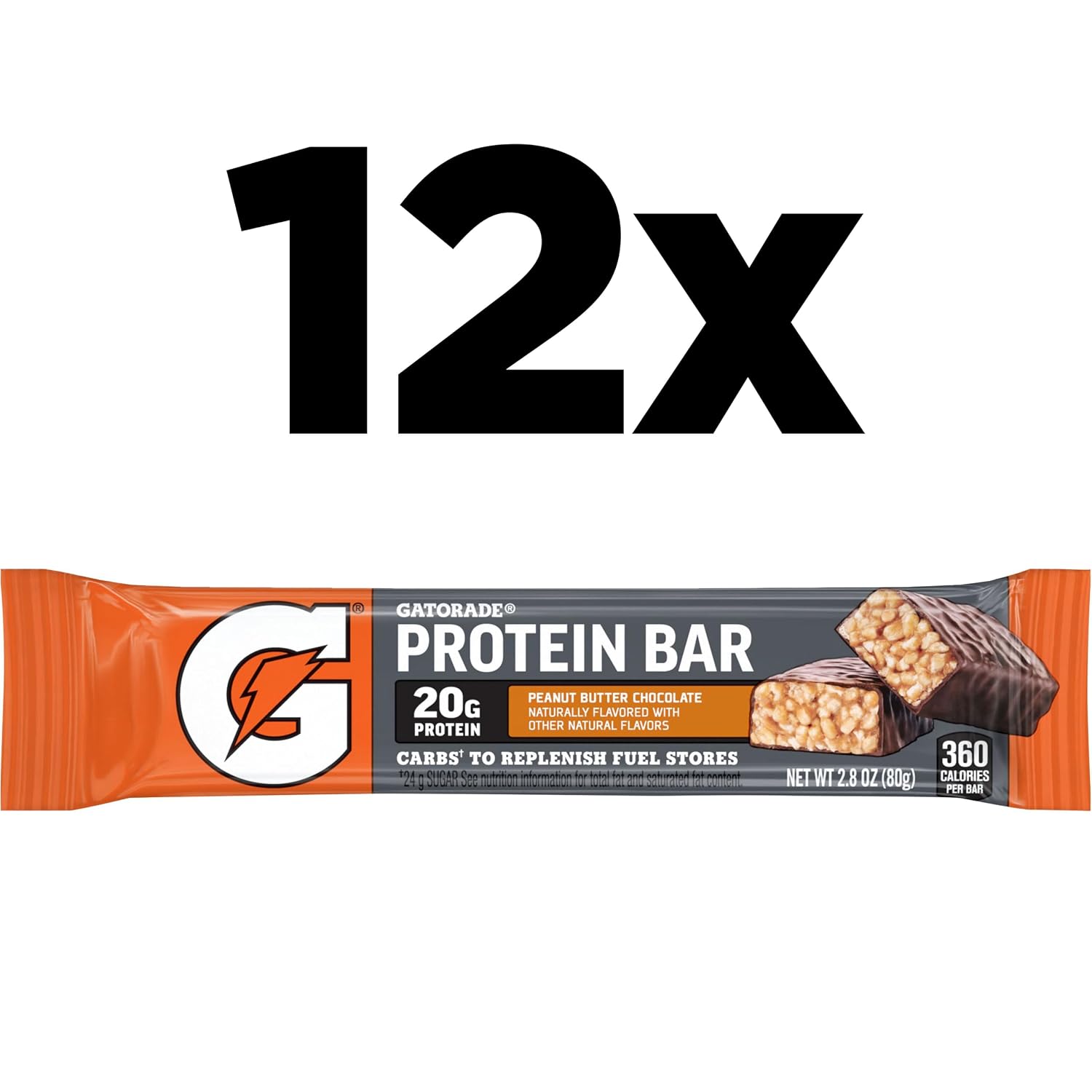 Gatorade Whey Protein Recover Bars, Peanut Butter Chocolate, 2.8 ounce bars (Pack of 12)
