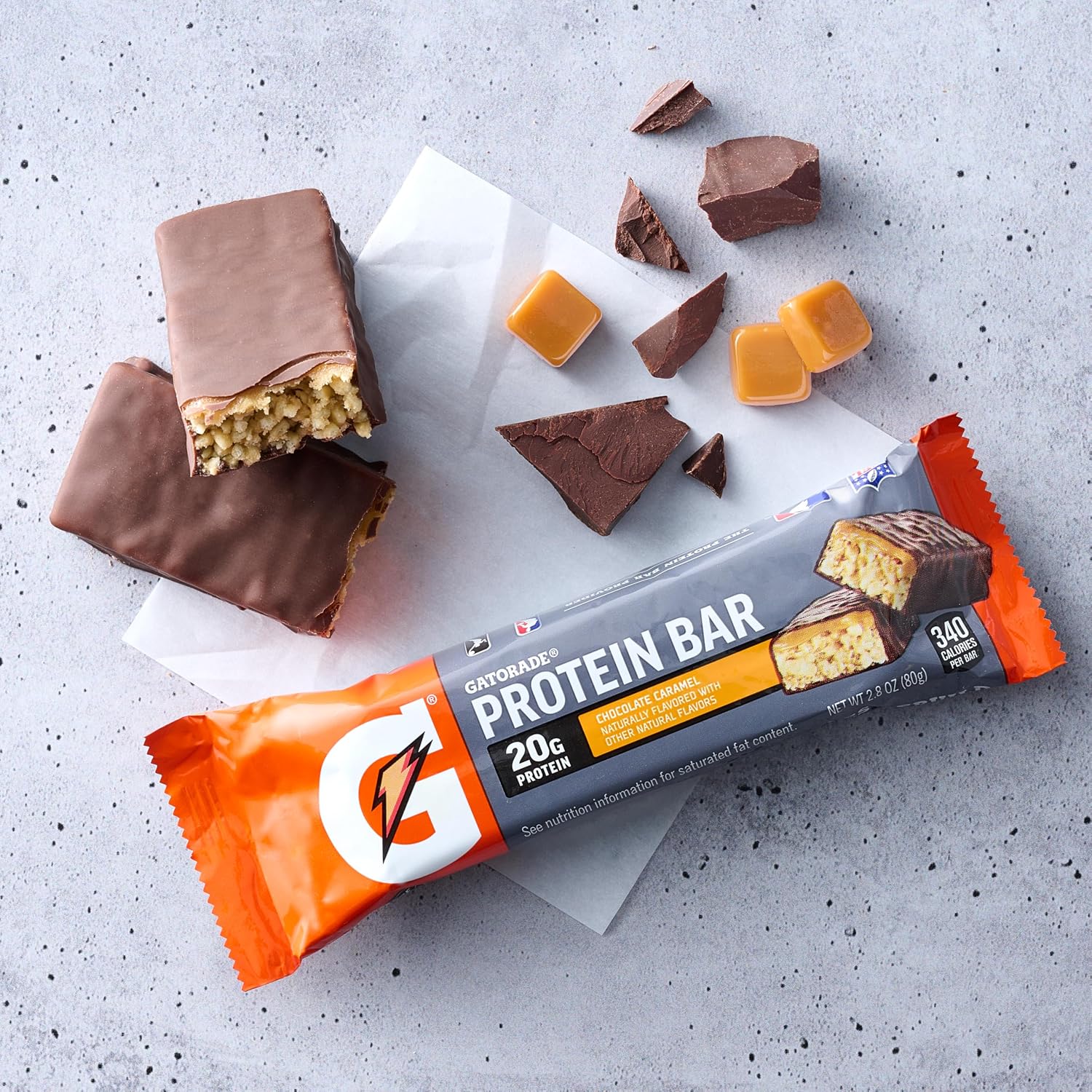 Gatorade Whey Protein Bars, Chocolate Caramel, 2.8 oz bars (Pack of 12, 20g of protein per bar)