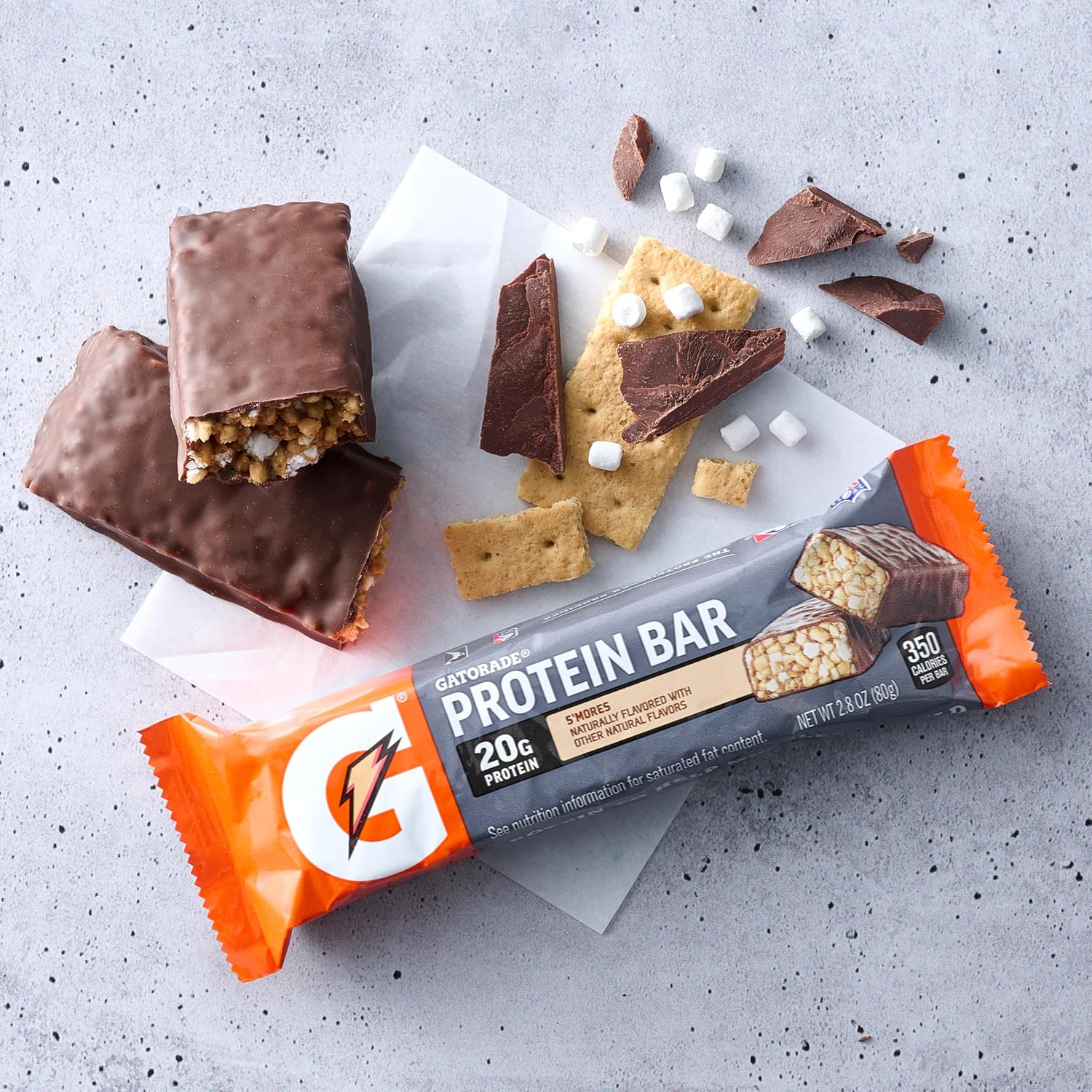 Gatorade Protein Bars, S'mores, 20g Whey Protein, NSF Certified, 2.8 oz Bars, (12 Pack)