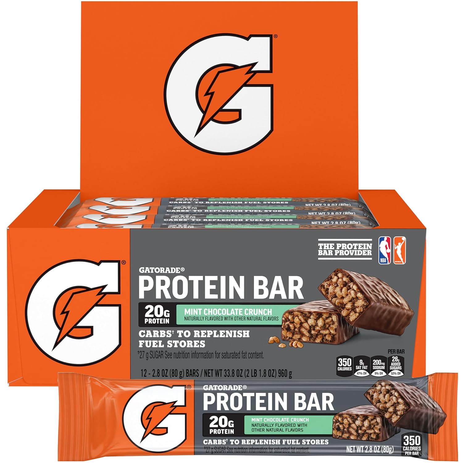 Gatorade Whey Protein Bars, Mint Chocolate Crunch, 2.8 oz bars (20g of protein per bar) (Pack of 12)
