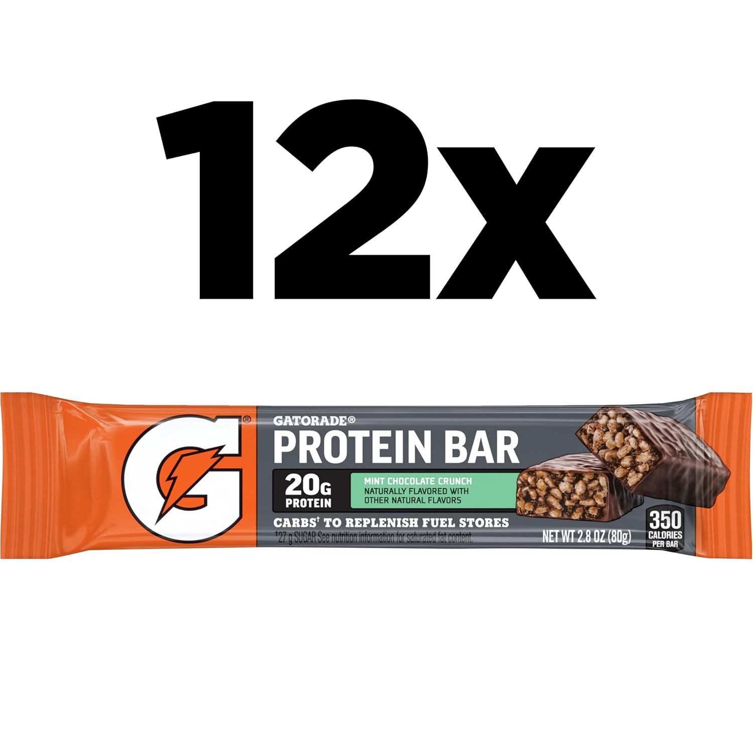 Gatorade Whey Protein Bars, Mint Chocolate Crunch, 2.8 oz bars (20g of protein per bar) (Pack of 12)