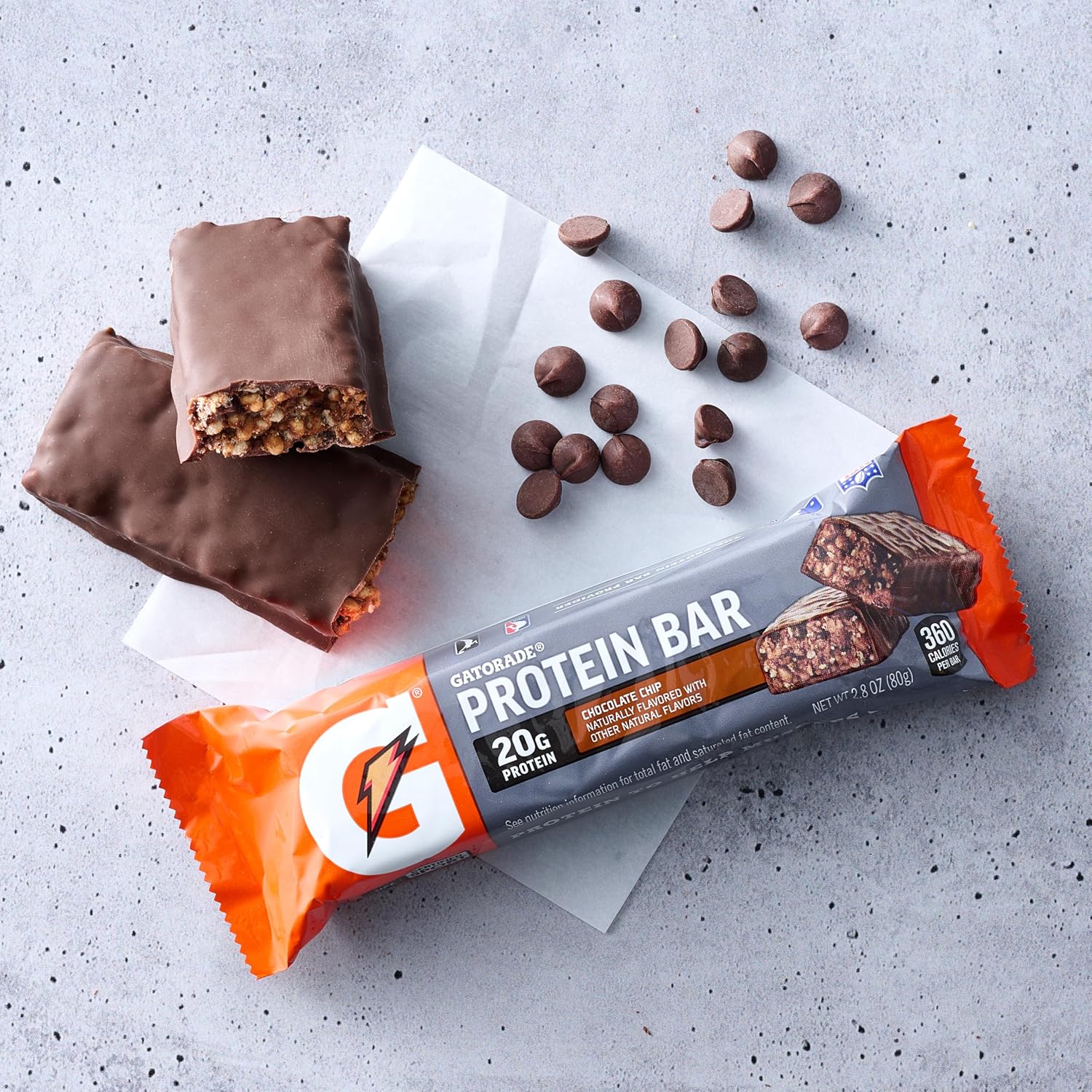 Gatorade Whey Protein Recover Bars, Chocolate Chip, 2.8 ounce bars (12 Count)