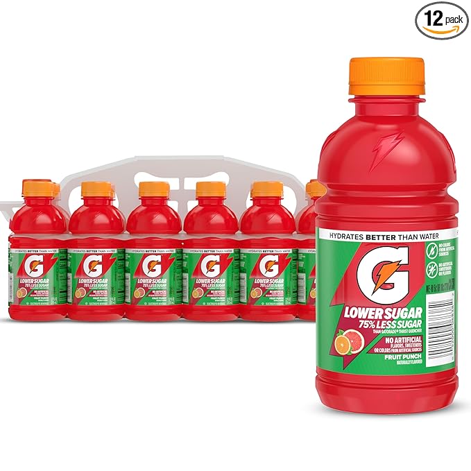 Gatorade Lower Sugar Sports Drink, Fruit Punch, 12 oz Bottles, (12 Pack)