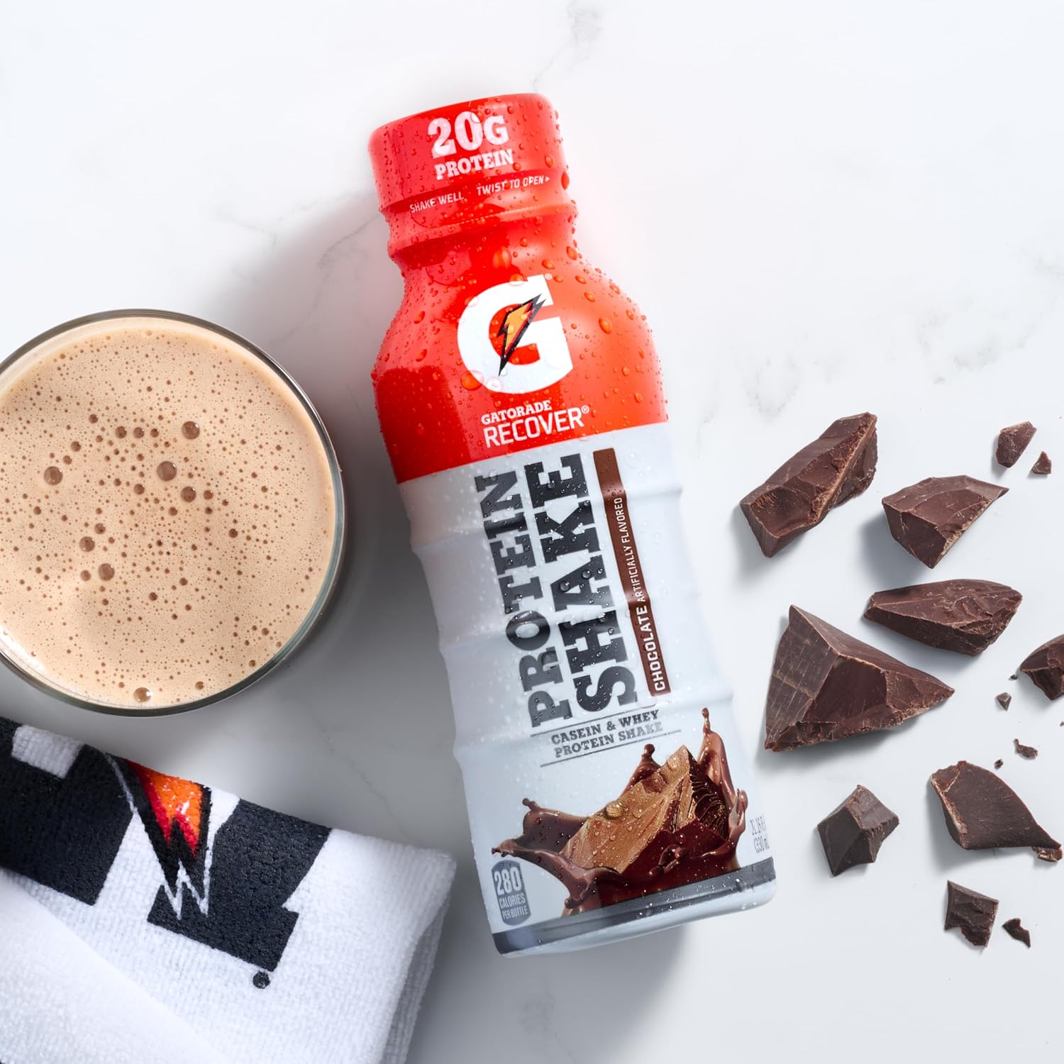 Gatorade Recover Protein Shake, Chocolate, 20g Protein, 11.6 fl oz Plastic Bottle, Pack of 12