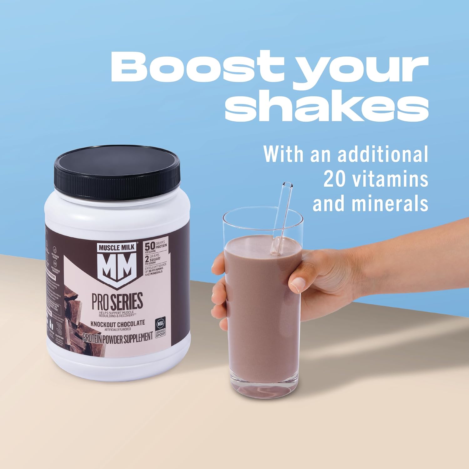 Muscle Milk Pro Series Protein Powder Supplement, Intense Vanilla, 2 Pound, 11 Servings, 50g Protein, 3g Sugar, 20 Vitamins & Minerals, NSF Certified for Sport, Workout Recovery, Packaging May Vary