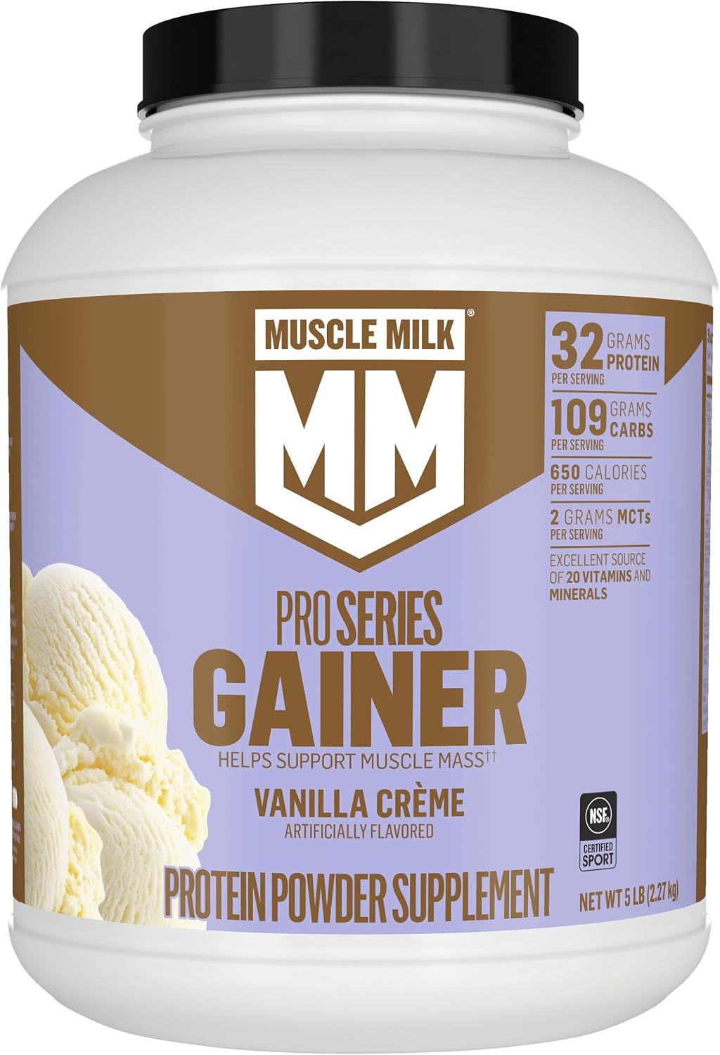 Muscle Milk Gainer Protein Powder, Vanilla Creme, 32g Protein, 5 Pound