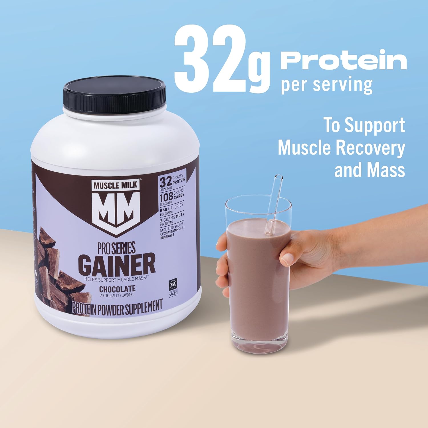 Muscle Milk Gainer Protein Powder, Vanilla Creme, 32g Protein, 5 Pound
