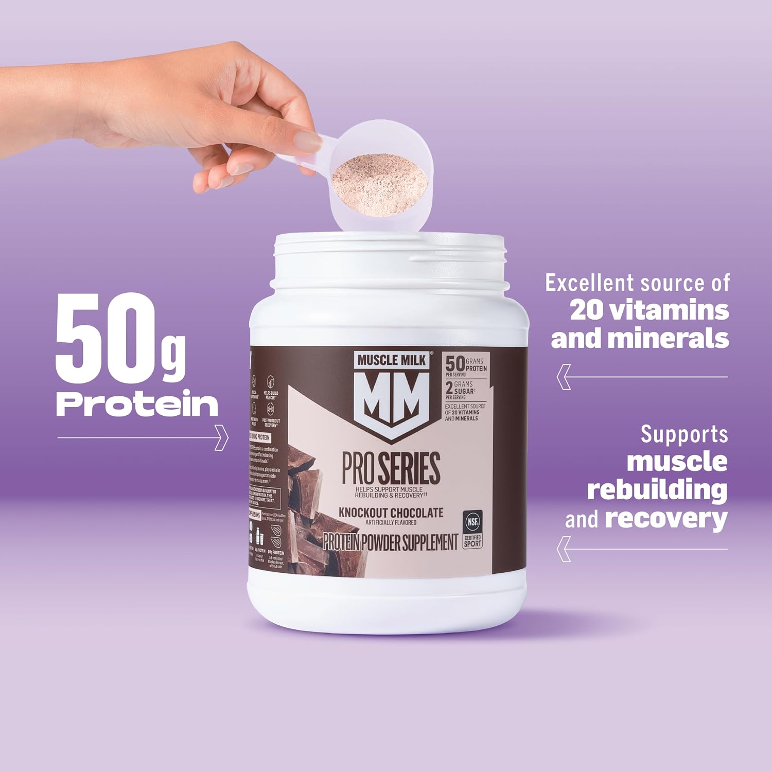 Muscle Milk Pro Series Protein Powder Supplement, Intense Vanilla, 5 Pound, 28 Servings, 50g Protein, 3g Sugar, 20 Vitamins & Minerals, NSF Certified for Sport, Workout Recovery, Packaging May Vary