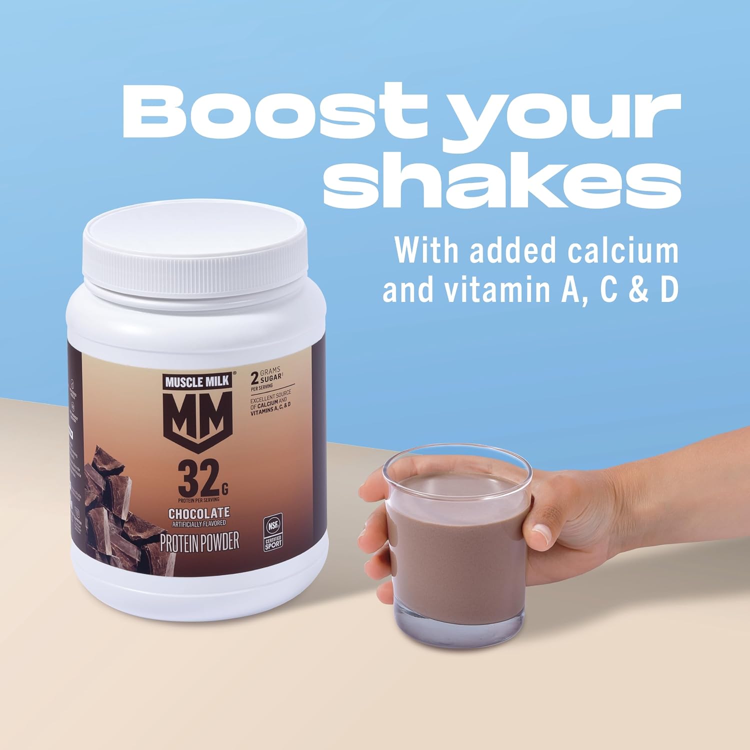 Muscle Milk Genuine Protein Powder, Chocolate, 4.94 Pound, 32 Servings, 32g Protein, 2g Sugar, Calcium, Vitamins A, C & D, NSF Certified for Sport, Energizing Snack, Packaging May Vary