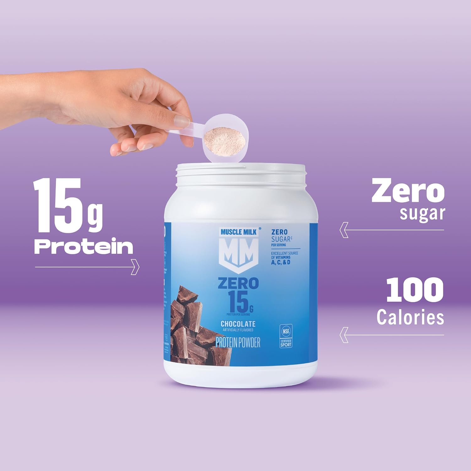Muscle Milk ZERO, 100 Calorie Protein Powder, Chocolate, 15g Protein, 1.65 Pound, 25 Servings