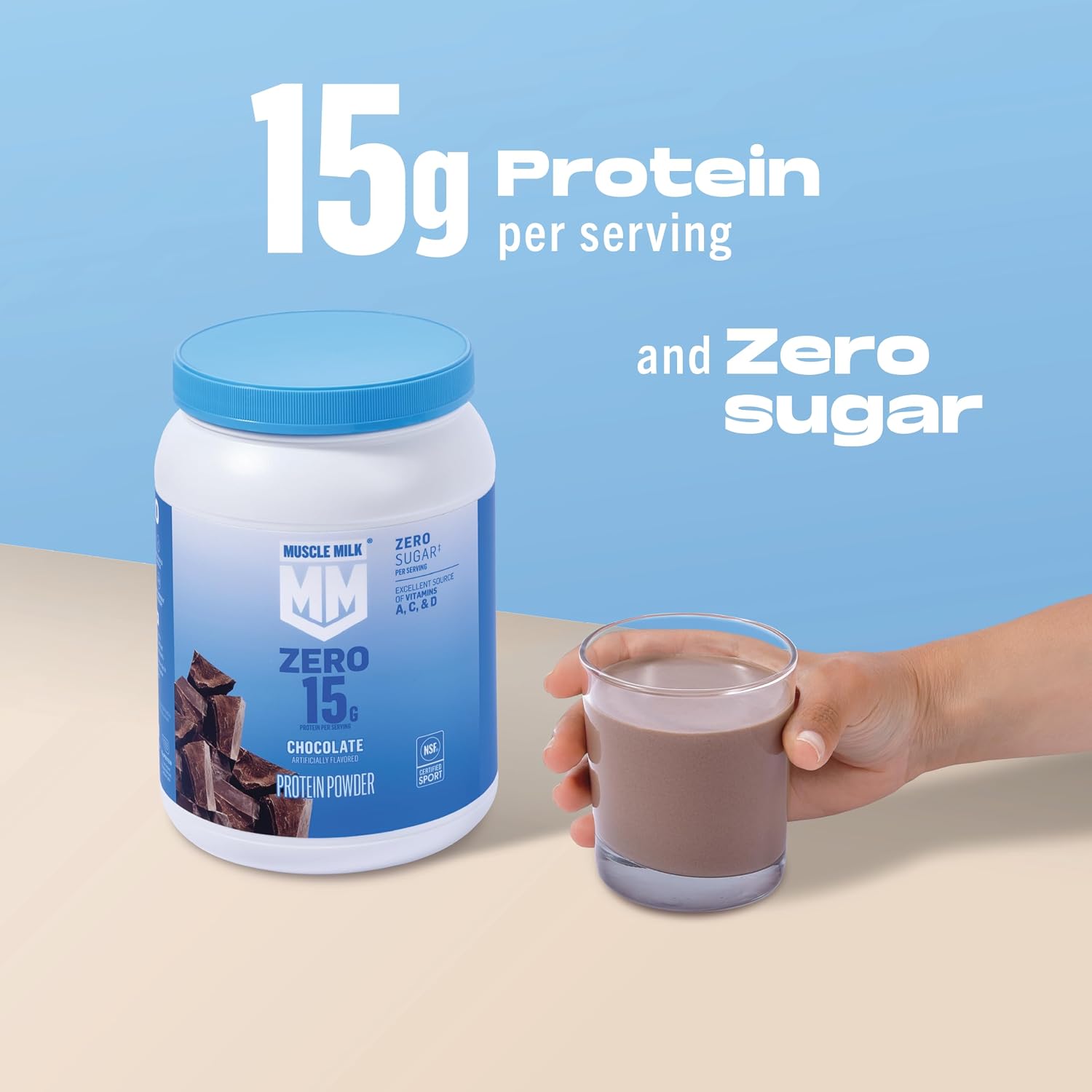 Muscle Milk ZERO, 100 Calorie Protein Powder, Chocolate, 15g Protein, 1.65 Pound, 25 Servings