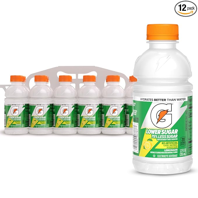 Gatorade Lower Sugar Sports Drink, Lemonade, 12 fl oz Bottles, (12 Pack)