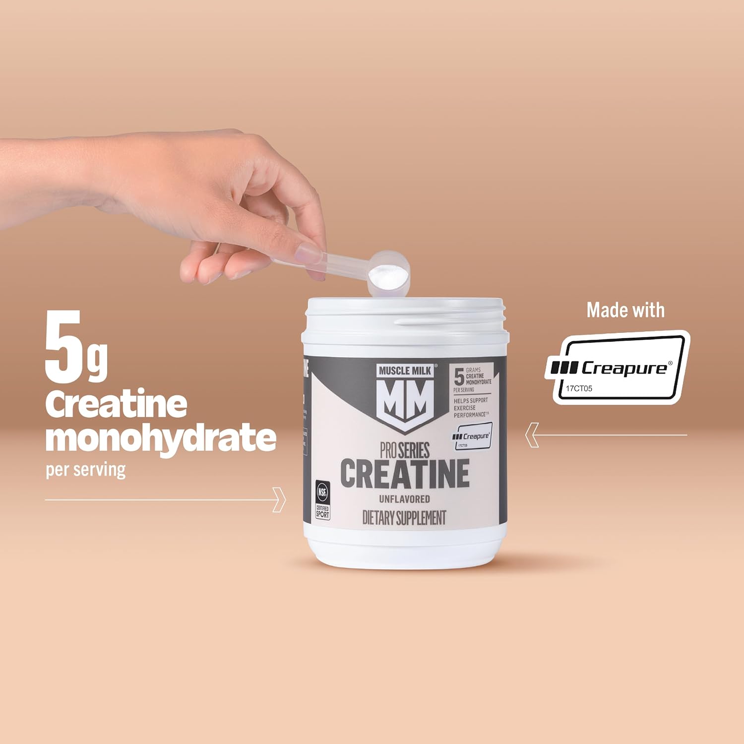 Muscle Milk Pro Series Creatine Powder Supplement, Unflavored, 1.1 Pound, 100 Servings, 5g Creatine Monohydrate, NSF Certified for Sport, Packaging May Vary