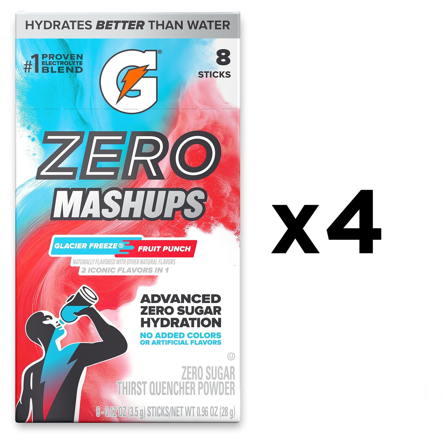 Gatorade Zero Sugar Electrolyte Powder Drink Mix, Mashups Glacier Freeze-Fruit Punch, (32 Servings), No Artificial Flavors, No Added Colors, Zero Sugar, Sports Drinks, Hydration, Electrolyte Drink