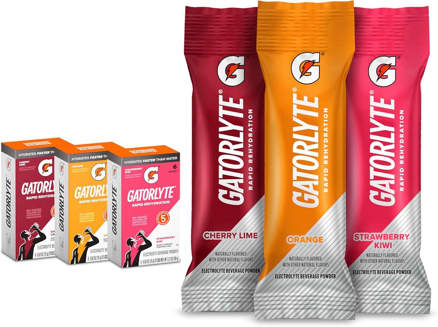 Gatorlyte Rapid Rehydration Electrolyte Beverage, Variety Pack, Lower Sugar, Specialized Blend of 5 Electrolytes, No Artificial Sweeteners or Flavors, 18 pack, 1 pack mixes with 16.9oz (500ml) water