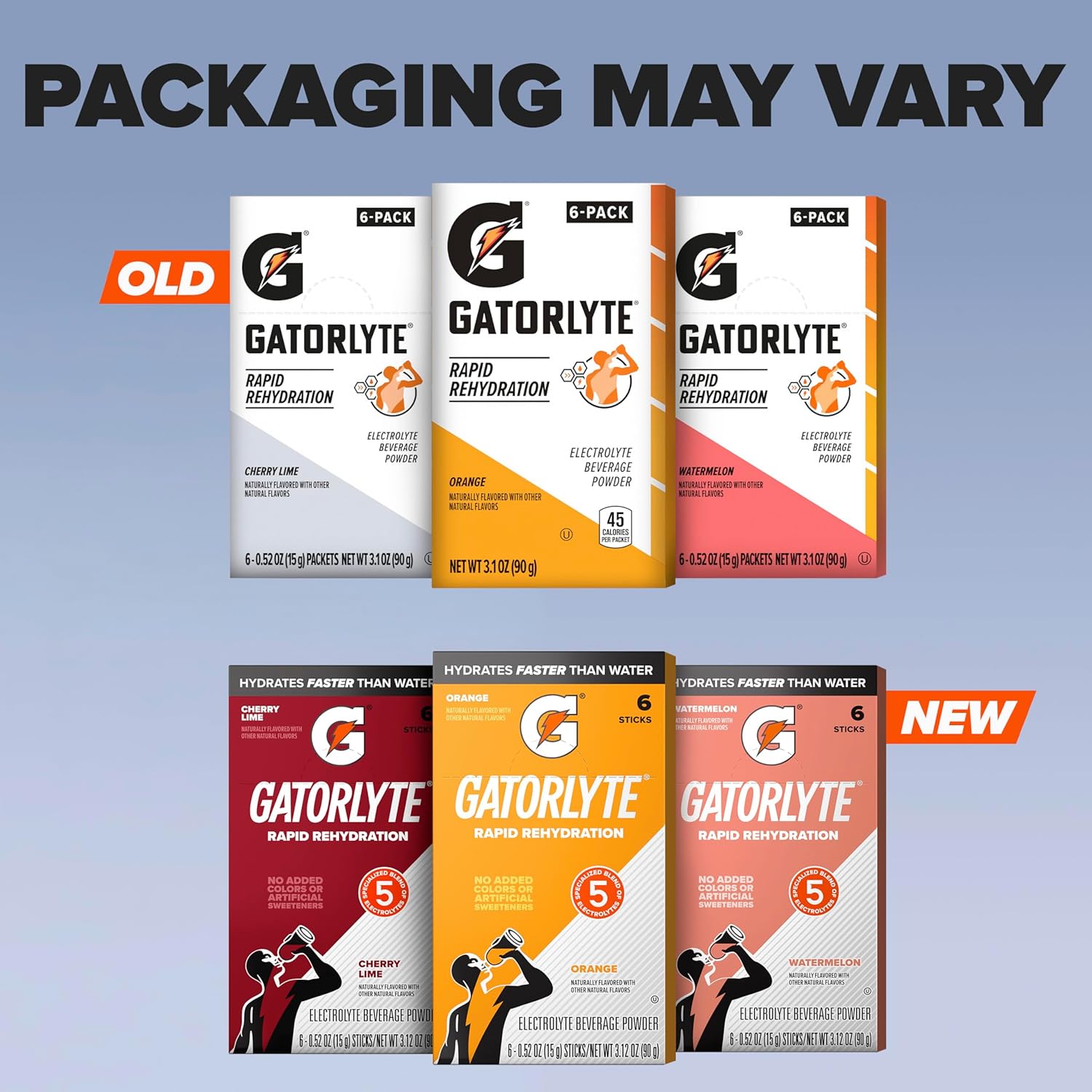 Gatorlyte Rapid Rehydration Electrolyte Beverage, Variety Pack, Lower Sugar, Specialized Blend of 5 Electrolytes, No Artificial Sweeteners or Flavors, 18 pack, 1 pack mixes with 16.9oz (500ml) water