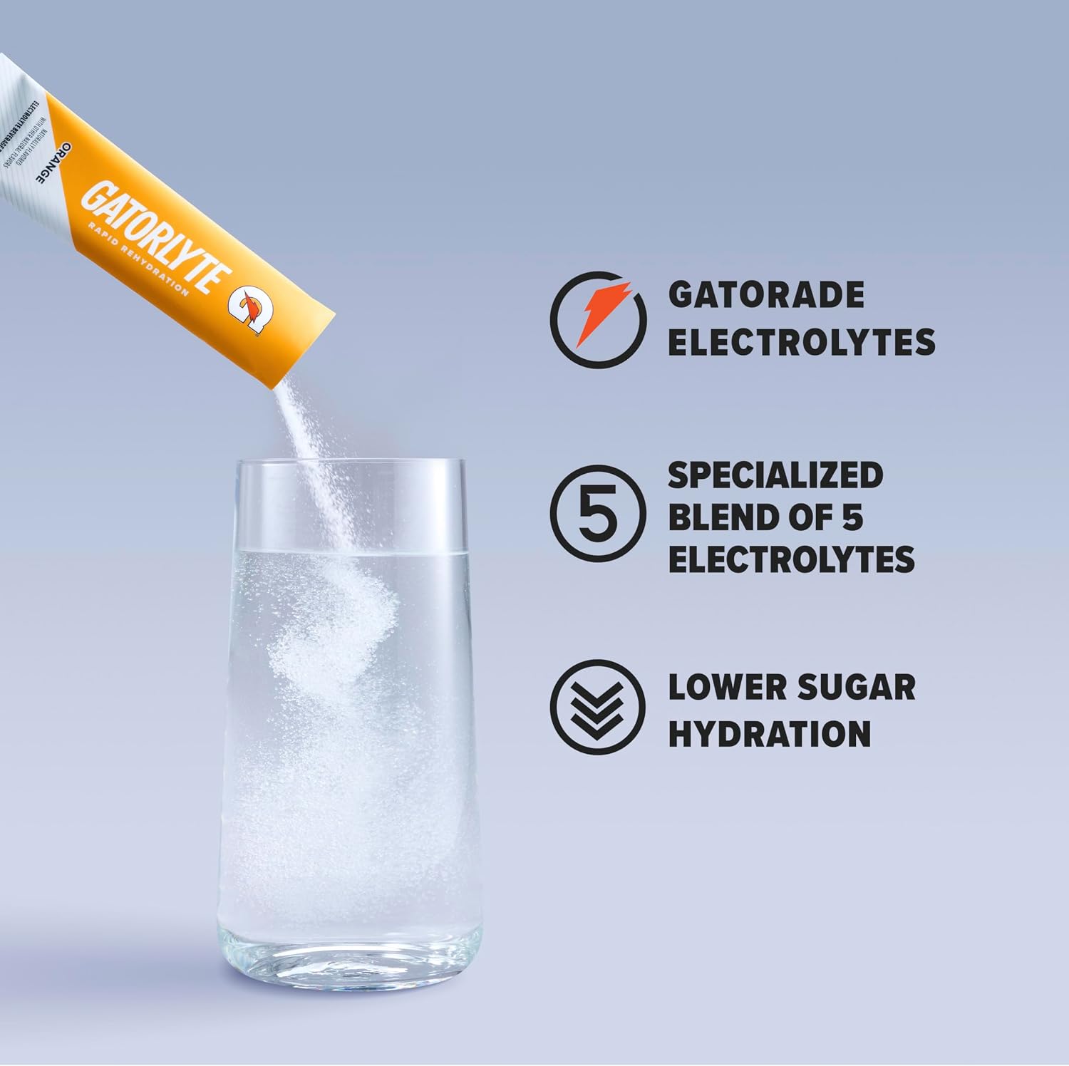 Gatorlyte Rapid Rehydration Electrolyte Beverage, Variety Pack, Lower Sugar, Specialized Blend of 5 Electrolytes, No Artificial Sweeteners or Flavors, 18 pack, 1 pack mixes with 16.9oz (500ml) water