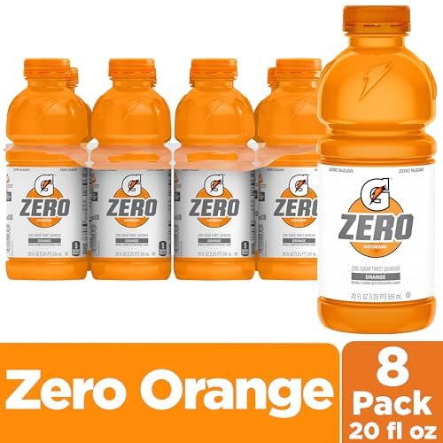 Gatorade Thirst Quencher Zero Sugar Sports Drink, Orange, 20oz Bottles, 8 Pack, Electrolytes for Rehydration