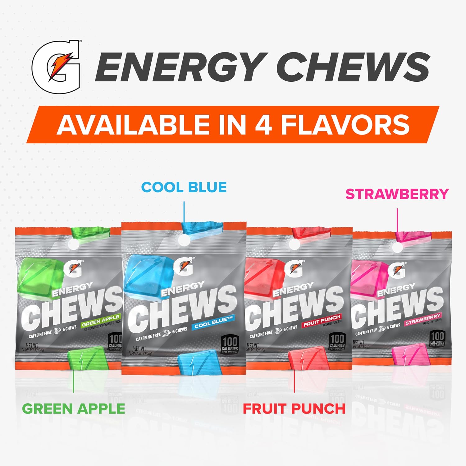 Gatorade Energy Chews, 4 Flavor Variety Pack, 1.06 oz Pouches, (8 Pack)